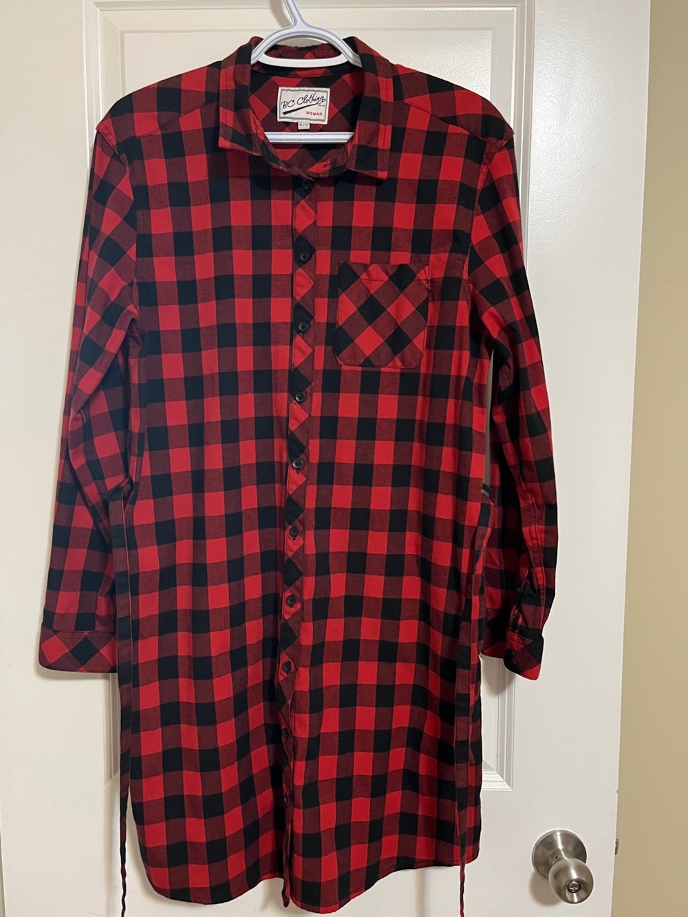 Red & Black Buffalo Check Button-Down Shirt dress